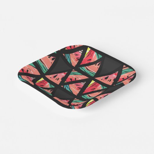 Handgezeichnetes Abstraktes Wassermelonmuster Pappteller (Gewinkelt)