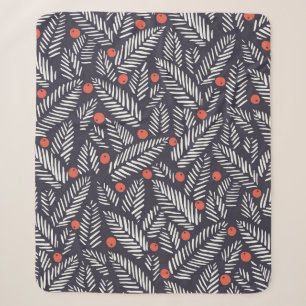 Handgezeichnetes abstraktes Weihnachtslaub, rotes Sherpadecke