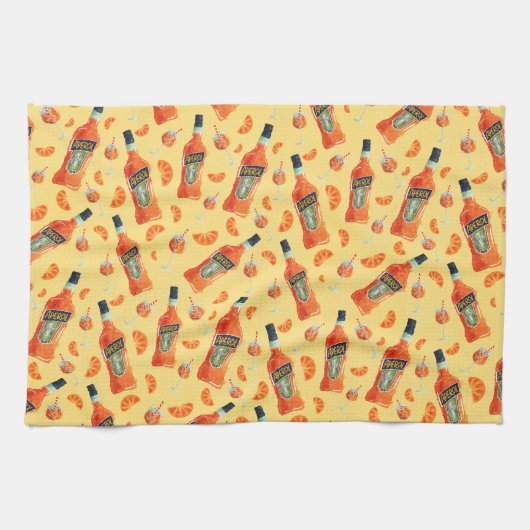 Handgezeichnetes Aperol Spritz Cocktail Stunden Te Geschirrtuch (Horizontal)