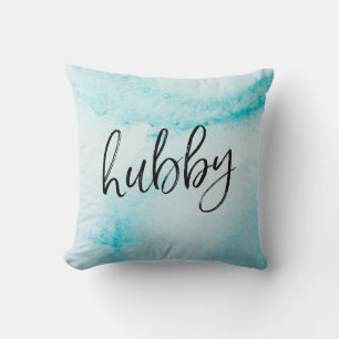 Handgezeichnetes Aqua-Blue-Aquarellkissen Kissen