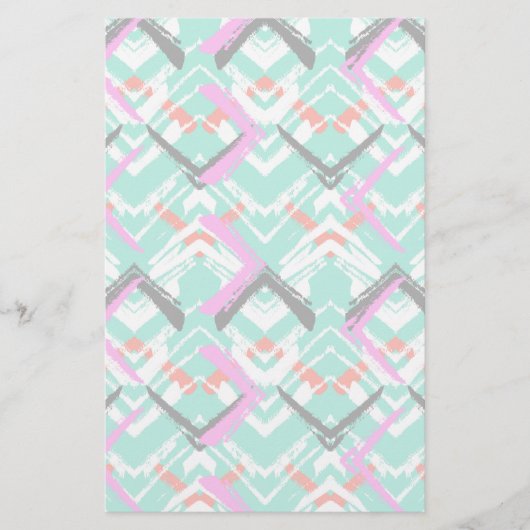 Handgezeichnetes Aquamarin Zig Zag Muster Briefpapier (Vorderseite)