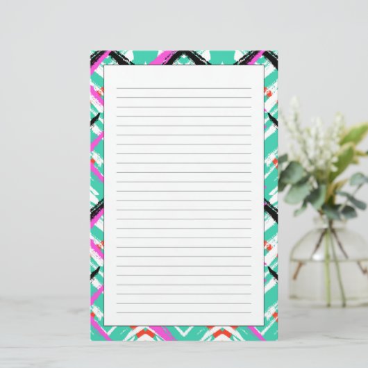 Handgezeichnetes Aquamarin Zig Zag Muster Briefpapier (Stehend Vorderseite)