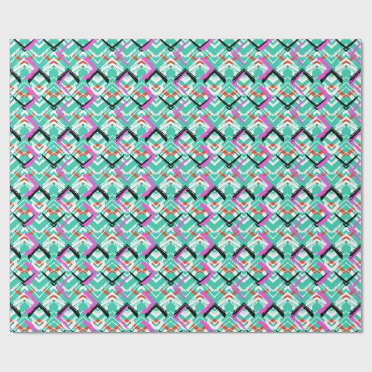Handgezeichnetes Aquamarin Zig Zag Muster Geschenkpapier (Flach)