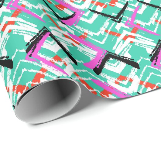 Handgezeichnetes Aquamarin Zig Zag Muster Geschenkpapier (Rolleneckpunkt)