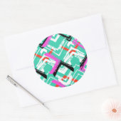 Handgezeichnetes Aquamarin Zig Zag Muster Runder Aufkleber (Umschlag)