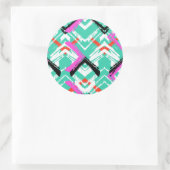 Handgezeichnetes Aquamarin Zig Zag Muster Runder Aufkleber (Tasche)