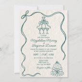 Handgezeichnetes Aquamarines Retro-Bow-Foto Einladung (Vorderseite)