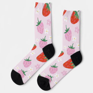 Handgezeichnetes ästhetisches Erdbeermuster ohne N Socken
