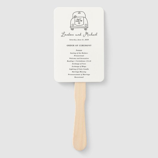 Handgezeichnetes Auto Doodle Modernes Hochzeitspro Fächer (Vorderseite)
