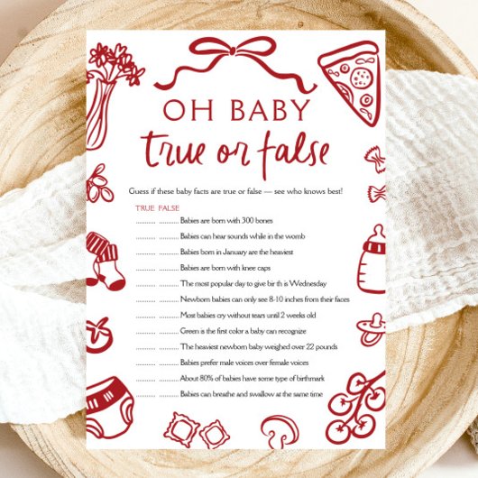 Handgezeichnetes Baby True oder False Baby Shower  Einladung
