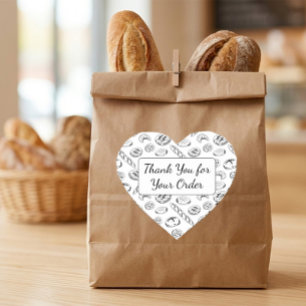 Handgezeichnetes Bäckerei-Muster Herz Danke Herz-Aufkleber