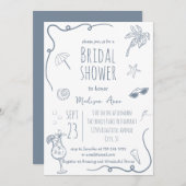 Handgezeichnetes Beach Doodle Illustrations Brautp Einladung (Vorne/Hinten)