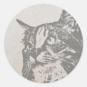 Handgezeichnetes Bild der Katze Runder Aufkleber