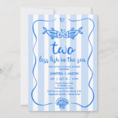 Handgezeichnetes blaues Brautparty weniger Fisch P Einladung (Vorderseite)