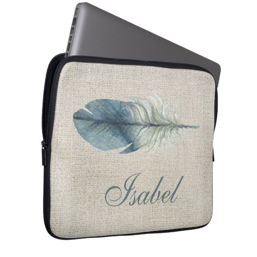 Handgezeichnetes blaues graues Aquarellfederhellbe Laptopschutzhülle (Vorne Rechts)