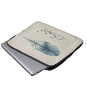 Handgezeichnetes blaues graues Aquarellfederhellbe Laptopschutzhülle (Vorne Knopf)