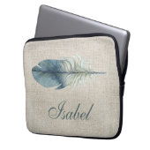 Handgezeichnetes blaues graues Aquarellfederhellbe Laptopschutzhülle (Vorderseite Links)