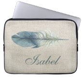 Handgezeichnetes blaues graues Aquarellfederhellbe Laptopschutzhülle (Vorderseite)