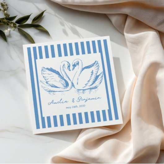 Handgezeichnetes blaues Schwan-Paar Whimsical Hoch Serviette