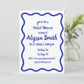 Handgezeichnetes blaues und weißes Brautparty mit Einladung (Stehend Vorderseite)