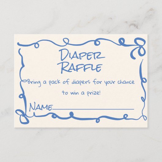 Handgezeichnetes Blue Bow Diaper Raffle Begleitkarte (Vorderseite)