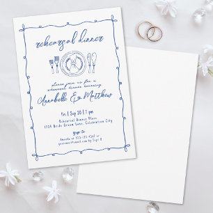 Handgezeichnetes Blue Wedding Probe Dinner Einladung