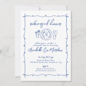Handgezeichnetes Blue Wedding Probe Dinner Einladung (Vorderseite)