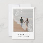 Handgezeichnetes Blumenhochzeitungs-Foto Dankeskarte (Vorderseite)