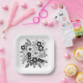 Handgezeichnetes Blumenmotiv Pappteller (Party)