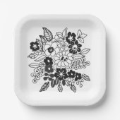 Handgezeichnetes Blumenmotiv Pappteller (Vorderseite)