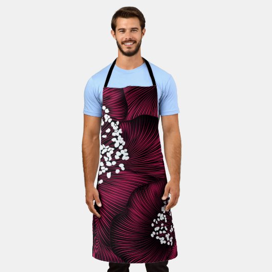 Handgezeichnetes Blumenmuster mit Kamelie-Blume Schürze (Getragen)