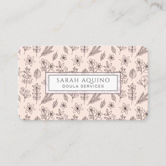 Handgezeichnetes botanisches Rosa Doula Geburt Visitenkarte (Vorderseite)