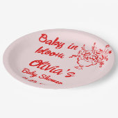 Handgezeichnetes Bouquet-Baby in Blütendusche Pappteller (Schrägansicht)