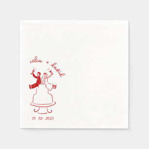 Handgezeichnetes Brautpaar zur Hochzeit Serviette