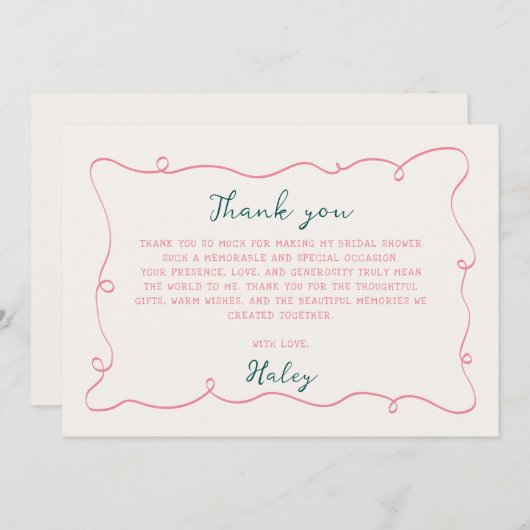 Handgezeichnetes Brautparty Dankeskarte (Vorne/Hinten)