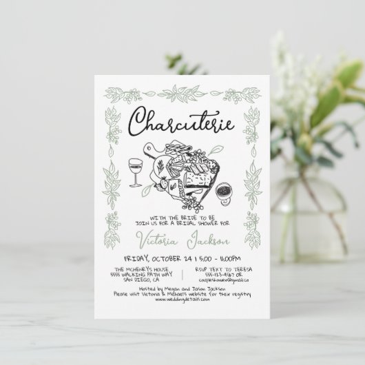 Handgezeichnetes Brautparty Einladung (Stehend Vorderseite)