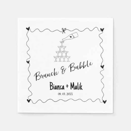 Handgezeichnetes Brautparty für Brunch & Bubble Serviette (Vorderseite)