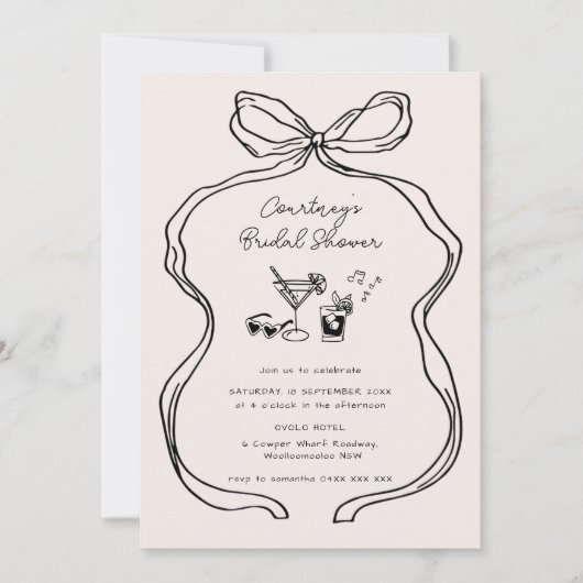 Handgezeichnetes Brautparty mit schwarzem Band Einladung (Vorderseite)