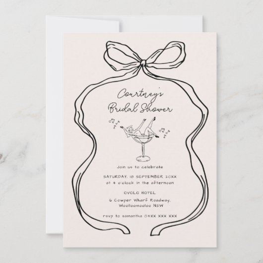 Handgezeichnetes Brautparty mit schwarzem Band Einladung (Vorderseite)