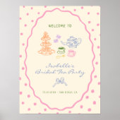 Handgezeichnetes Bridal Tee Party Willkommen Poster (Vorne)