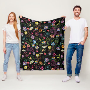 Handgezeichnetes, buntes, florales nahtloses Muste Fleecedecke