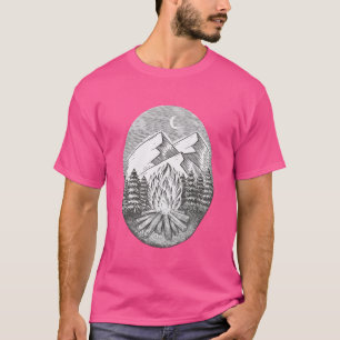 Handgezeichnetes Camping-Lagerfeuer mit lustigem B T-Shirt