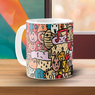 Handgezeichnetes Cartoon-Charakter-Wurf-Muster Kaffeetasse