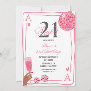 Handgezeichnetes Casino Rosa Lucky 21 Geburtstag Einladung
