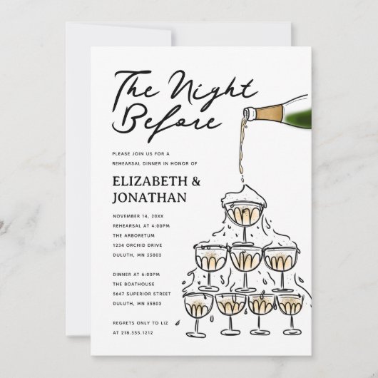 Handgezeichnetes Champagner Probe Dinner Einladung (Vorderseite)