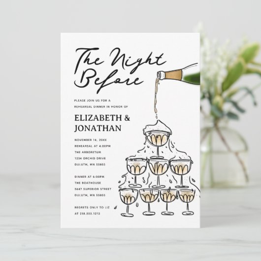 Handgezeichnetes Champagner Probe Dinner Einladung (Stehend Vorderseite)