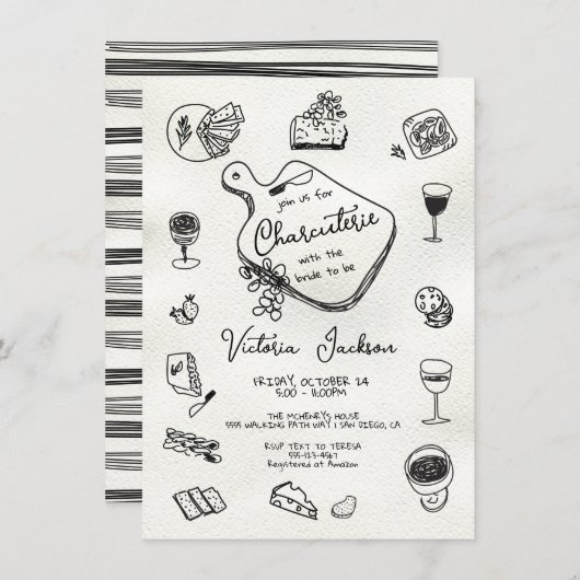 Handgezeichnetes Charcuterie-Brautparty Einladung (Vorne/Hinten)