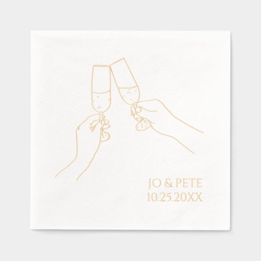 Handgezeichnetes "Cheers" Champagner Personalisier Servietten Mit Folie (Vorderseite)