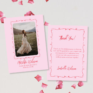 Handgezeichnetes Chic Pink & Red Foto 2024 Abschlu Dankeskarte