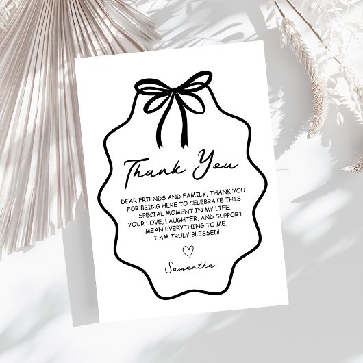 Handgezeichnetes Coquette Bow-Brautparty Dankeskarte
